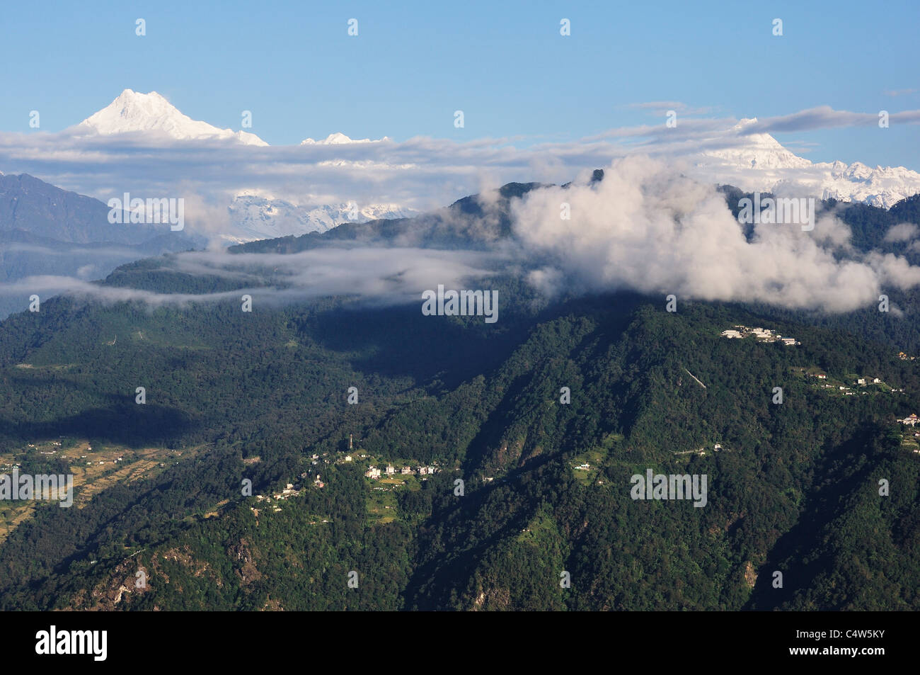 Kangchenjunga Blick von Tashi Sicht, Ost Sikkim, Sikkim, Indien Stockfoto