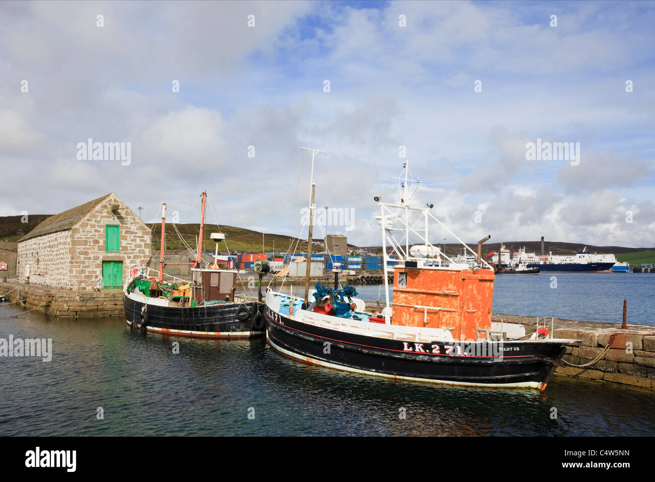 Hay's Dock mit alten Fischerboote vertäut. Lerwick, Shetlandinseln, Schottland, Großbritannien, Großbritannien Stockfoto