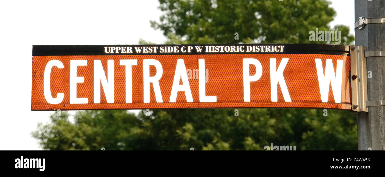 New York City, Straßenschild, Central Park West Historic District Stockfoto