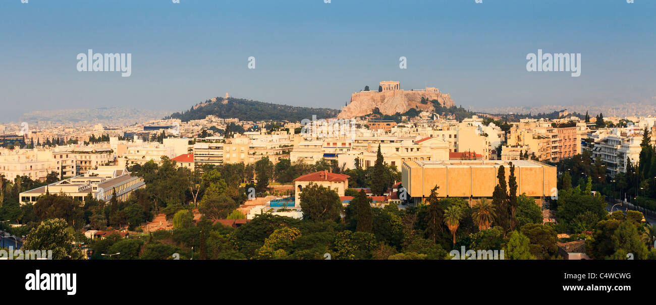 Am frühen Morgen Blick über Athen die Akropolis und das Parthenon. Stockfoto
