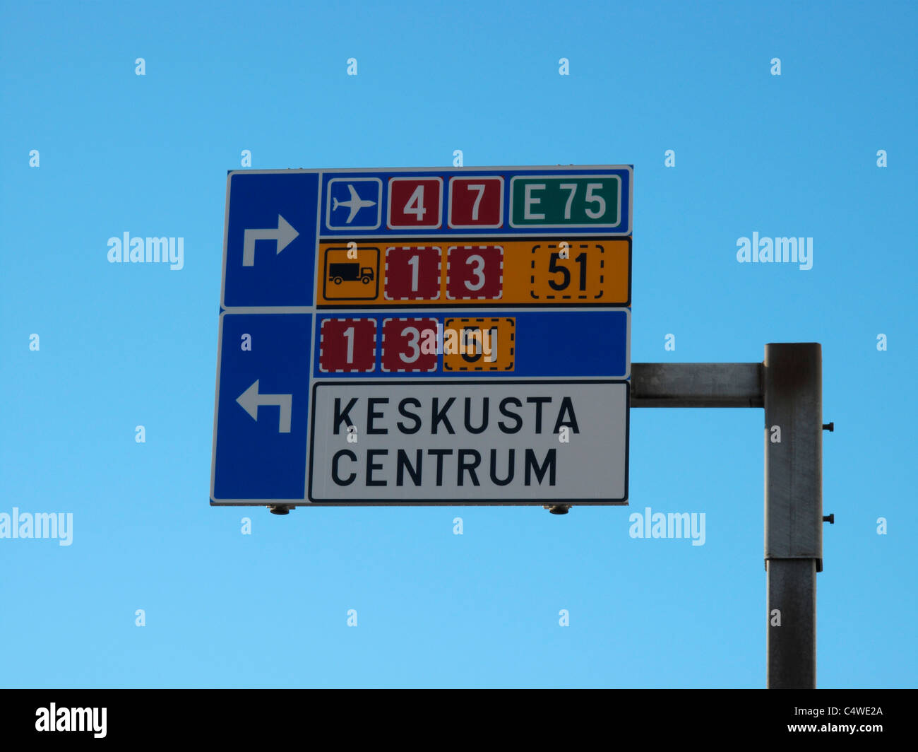 Finnland Helsinki Highway Straßenschild Stockfoto