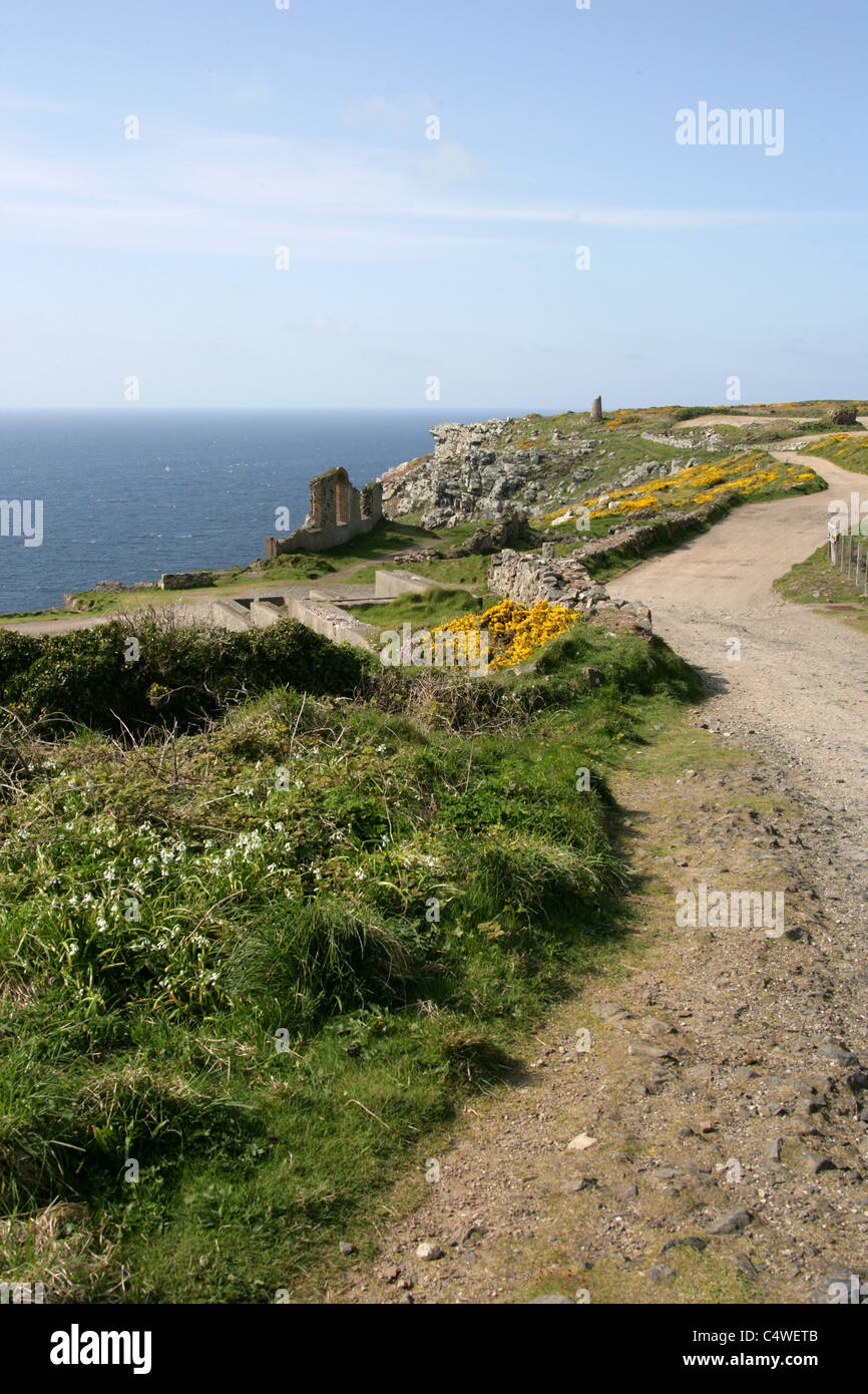 Die Überreste der Levante Zinnmine, Levante, Cornwall, UK. Stockfoto