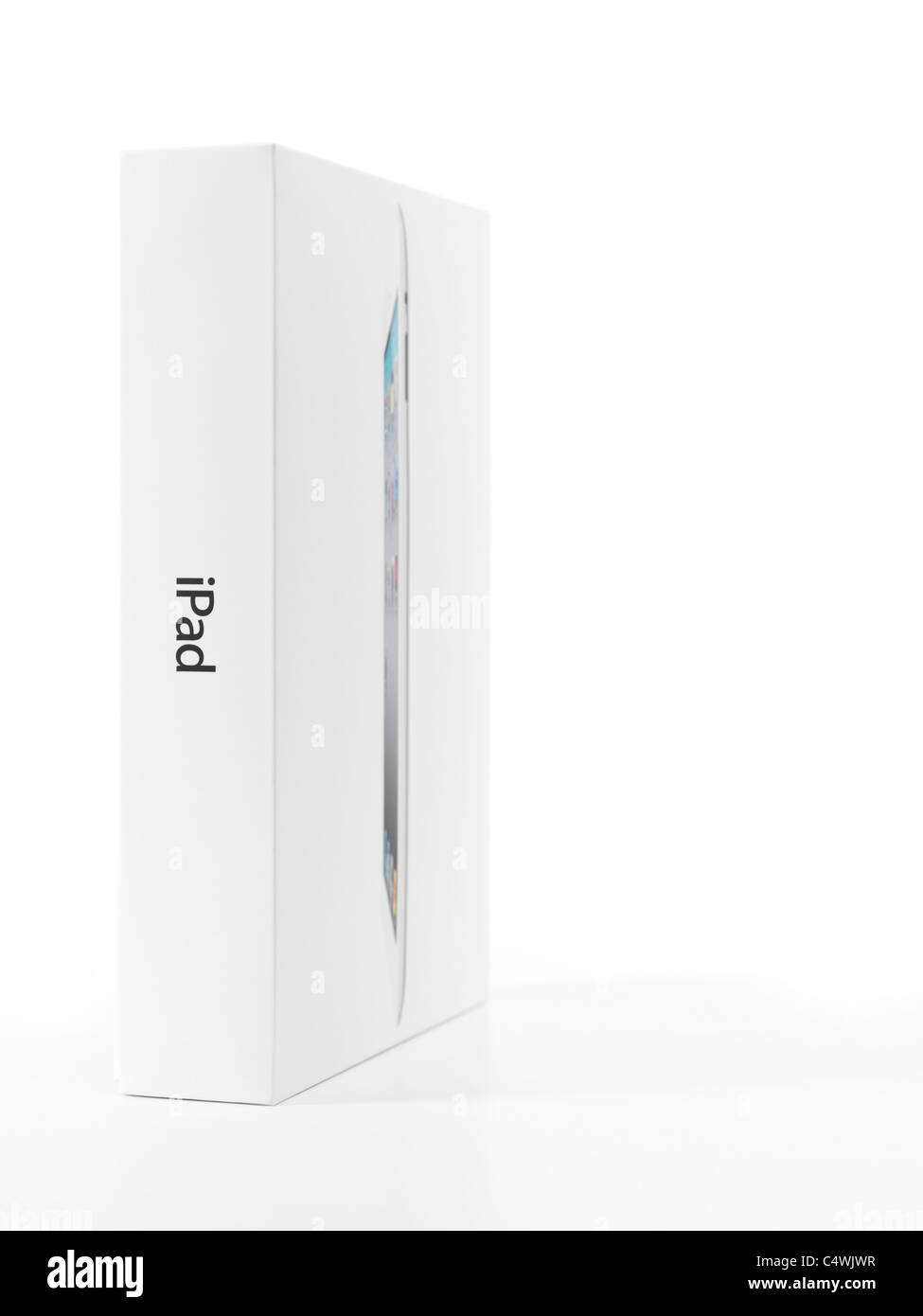 Apple iPad 2 Produktverpackung. Isolierte Box auf weißem Hintergrund. Stockfoto