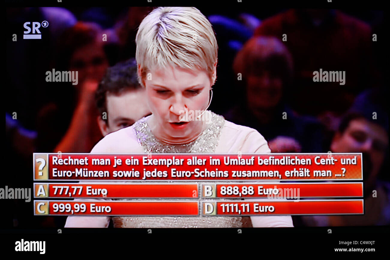 TV Screenshot von einer Teilnahme in TV-Game-Show im deutschen Channel Deutschland Stockfoto