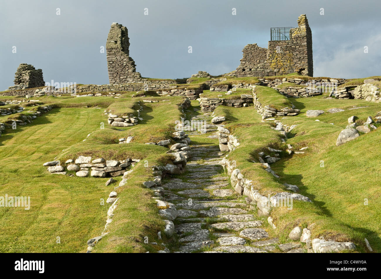 Jarlshof prähistorische und nordische Siedlung, Sumburgh Shetlandinseln subarktischen Inseln Schottland Großbritannien Europa Stockfoto