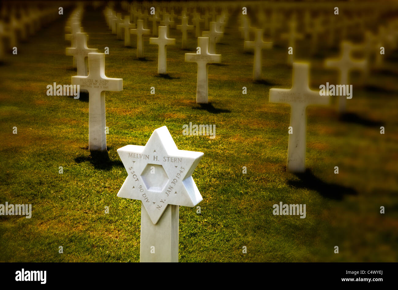 Der Davidstern als ein Grabstein, Henri-Chapelle amerikanischen Friedhof und Denkmal amerikanischen Soldatenfriedhof in Henri-Chapelle, Belgien Stockfoto
