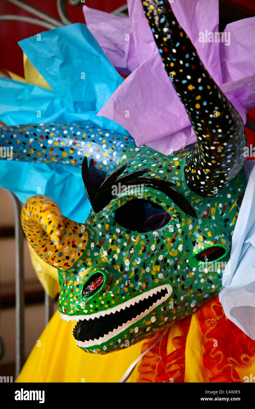 Ponce Puerto Rico Vejigantes Dämon Karnevalsmasken und Zeichen für das jährliche festival Stockfoto