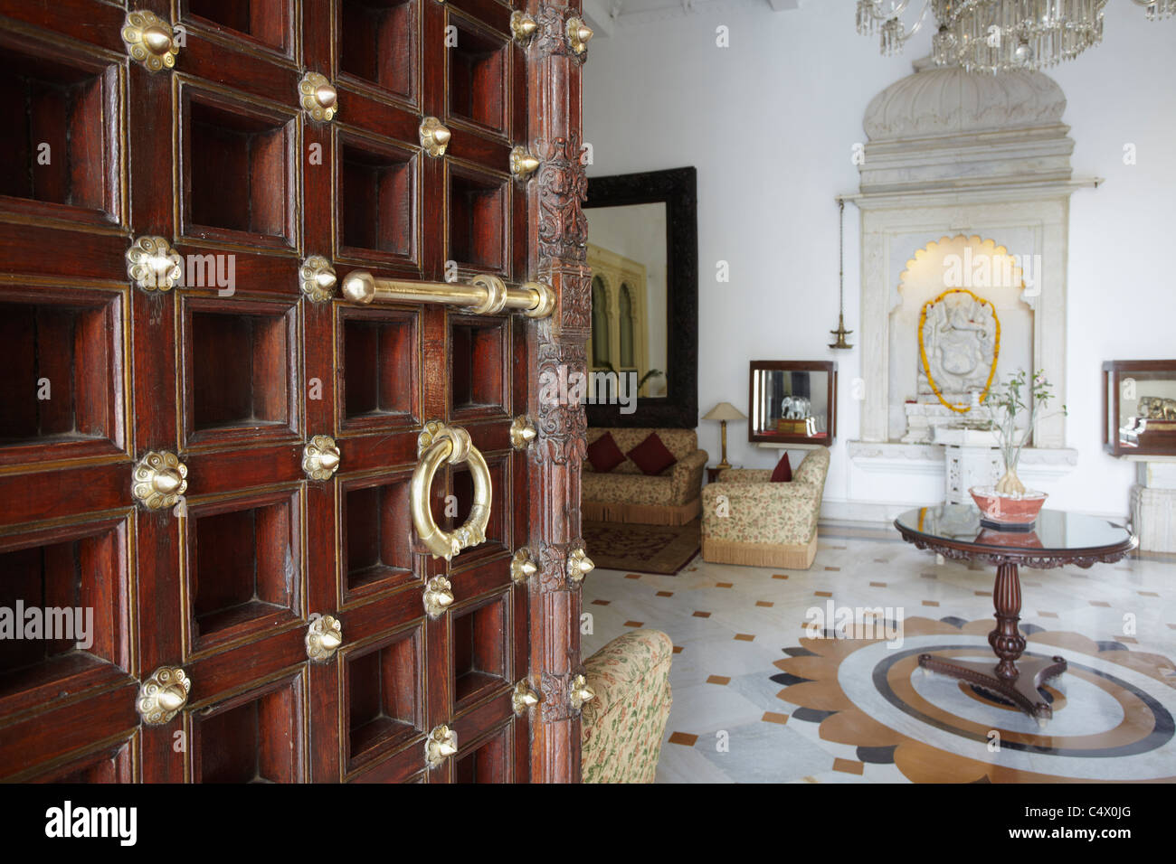Empfang im Shiv Niwas Palace Hotel, Udaipur, Rajasthan, Indien Stockfoto