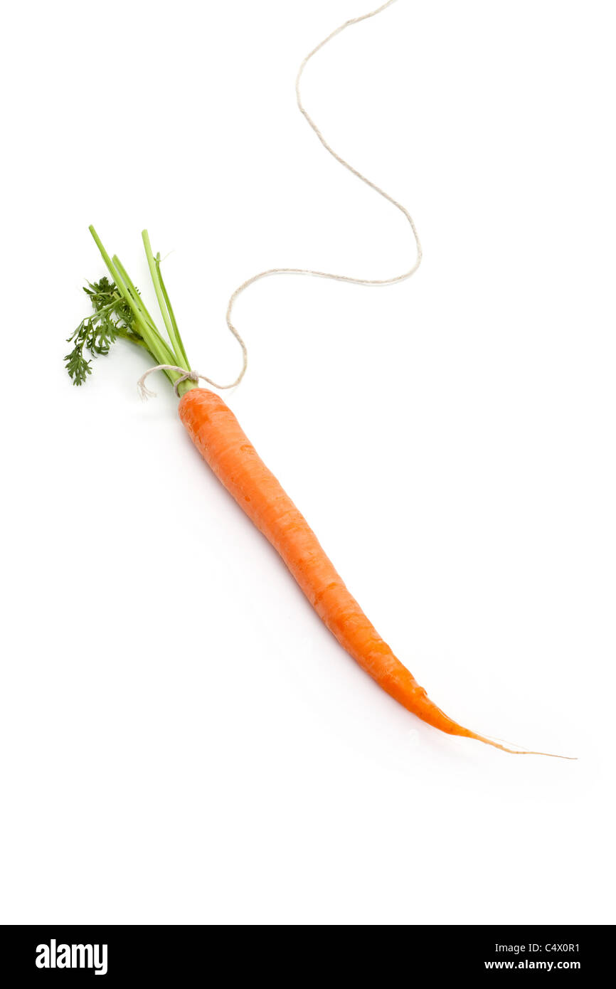 String und Karotte mit weißem Hintergrund Stockfoto
