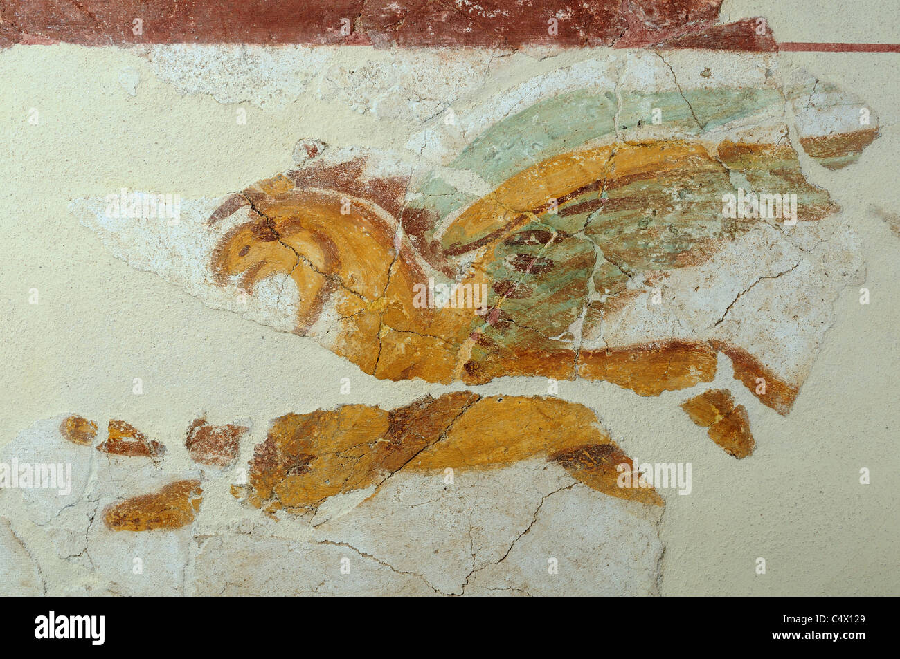 Griffin - Wandmalerei der Domus "Haus der Griffins" Complutum in Alcalá DE HENARES. Madrid. Spanien. Stockfoto