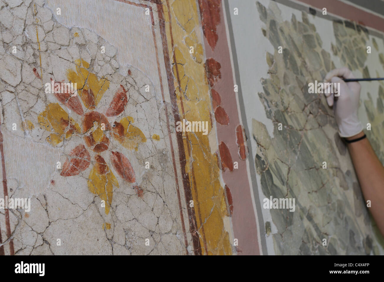 Restaurierung "Raum E" das Domus Haus der Griffins "Complutum. ALCALA DE HENARES. Madrid. Spanien. Stockfoto