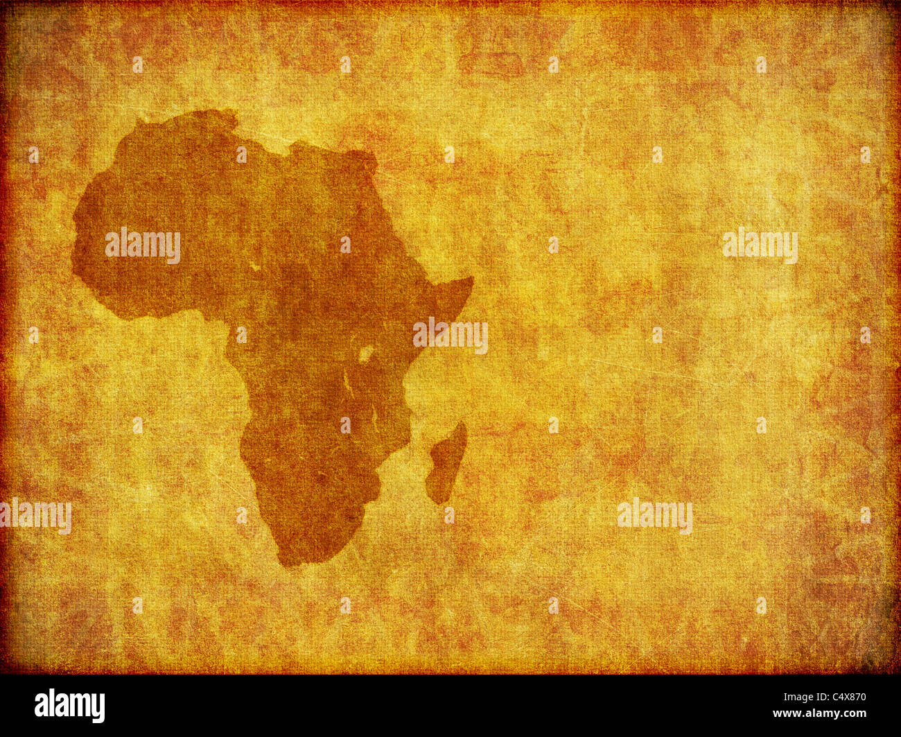 Ein Hintergrunddesign des europäischen Kontinents Afrika auf ein Stück alten Stoff aufgedruckt. Mit viel Raum-Kopie. Stockfoto
