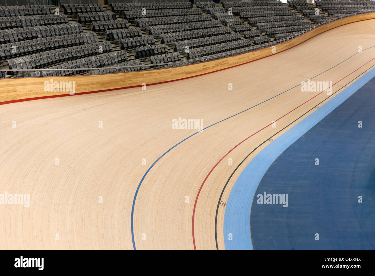Nahaufnahme von der Radweg im London Olympic Velodrome, 2012 Stockfoto