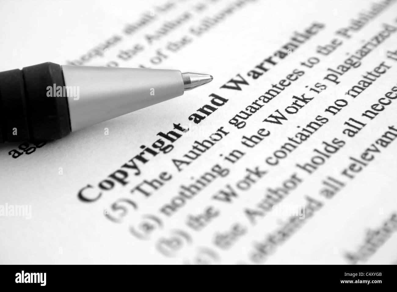 Copyright und Garantien Form Stockfoto