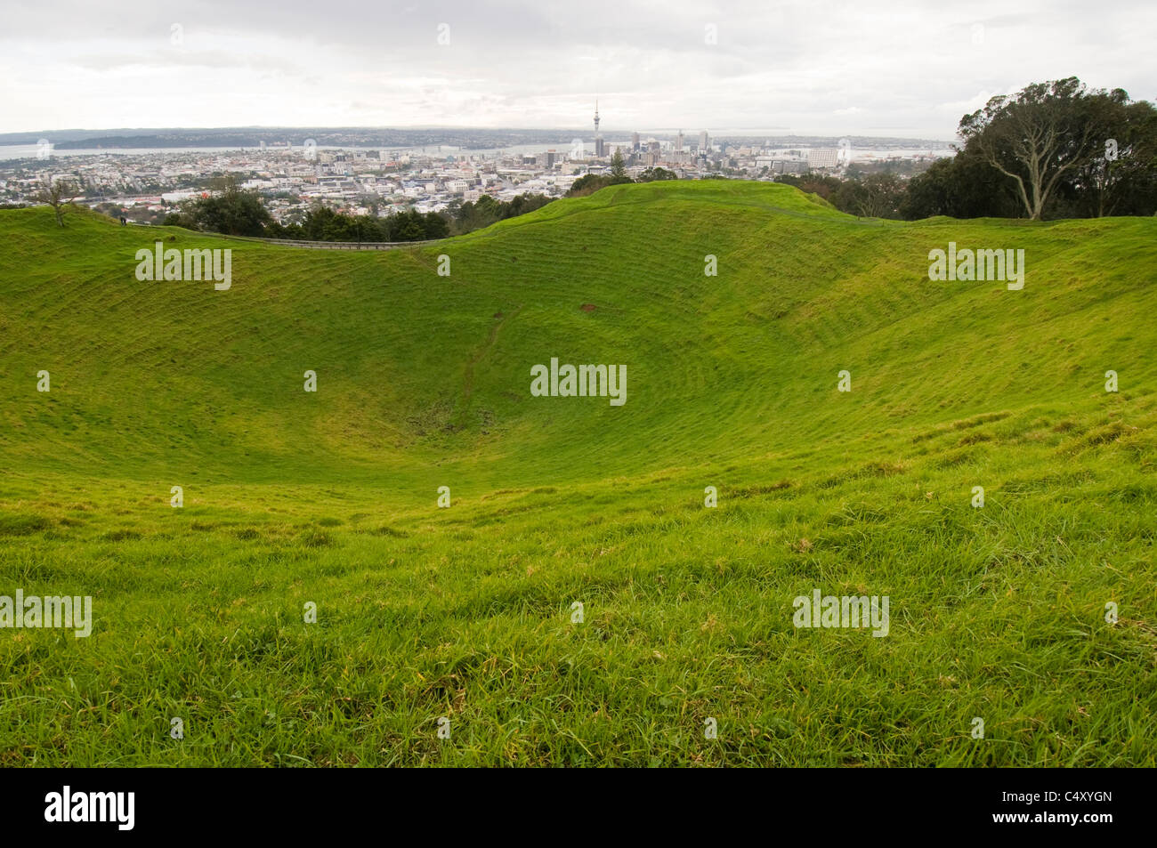 Auckland New Zealand vom Mount Eden, bestehend aus Dutzenden von erloschenen Vulkankratern gebietsübergreifenden Auckland-Vulkanfeld Stockfoto