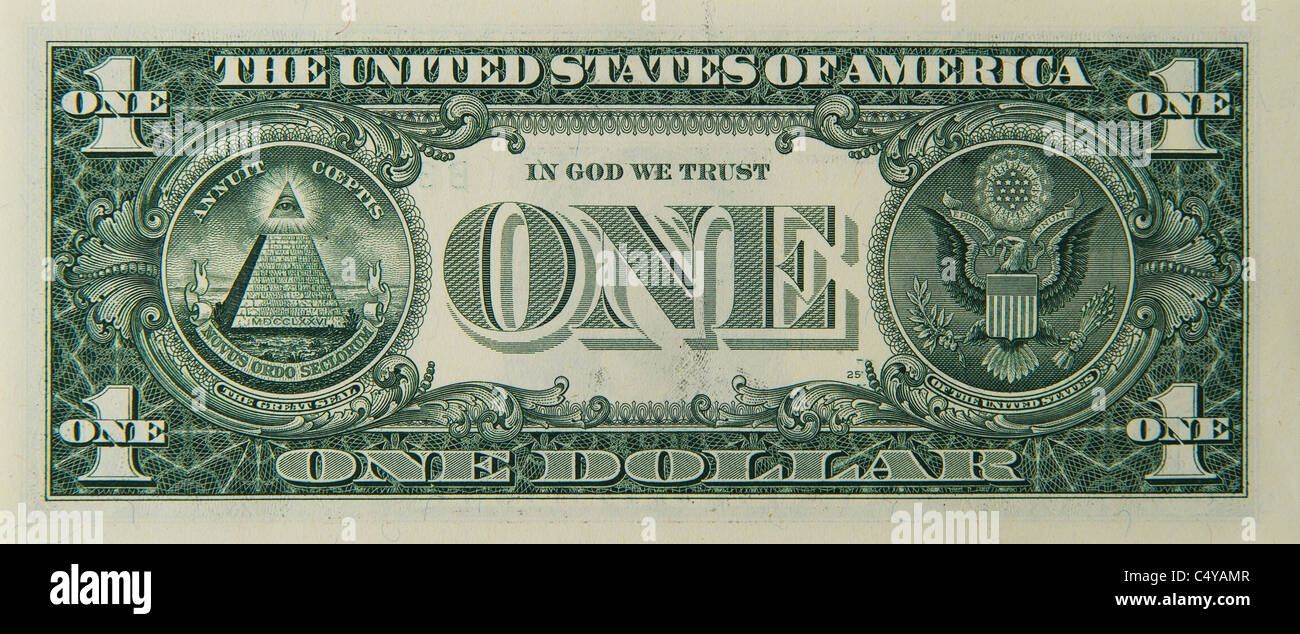 1 einen Dollar Dollar Bill Hinweis Rechnungen Noten Stockfoto