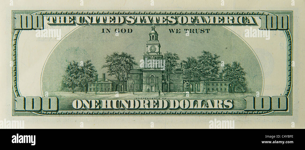 100 hundert Dollar Bill Hinweis Rechnungen Dollarnoten Stockfoto