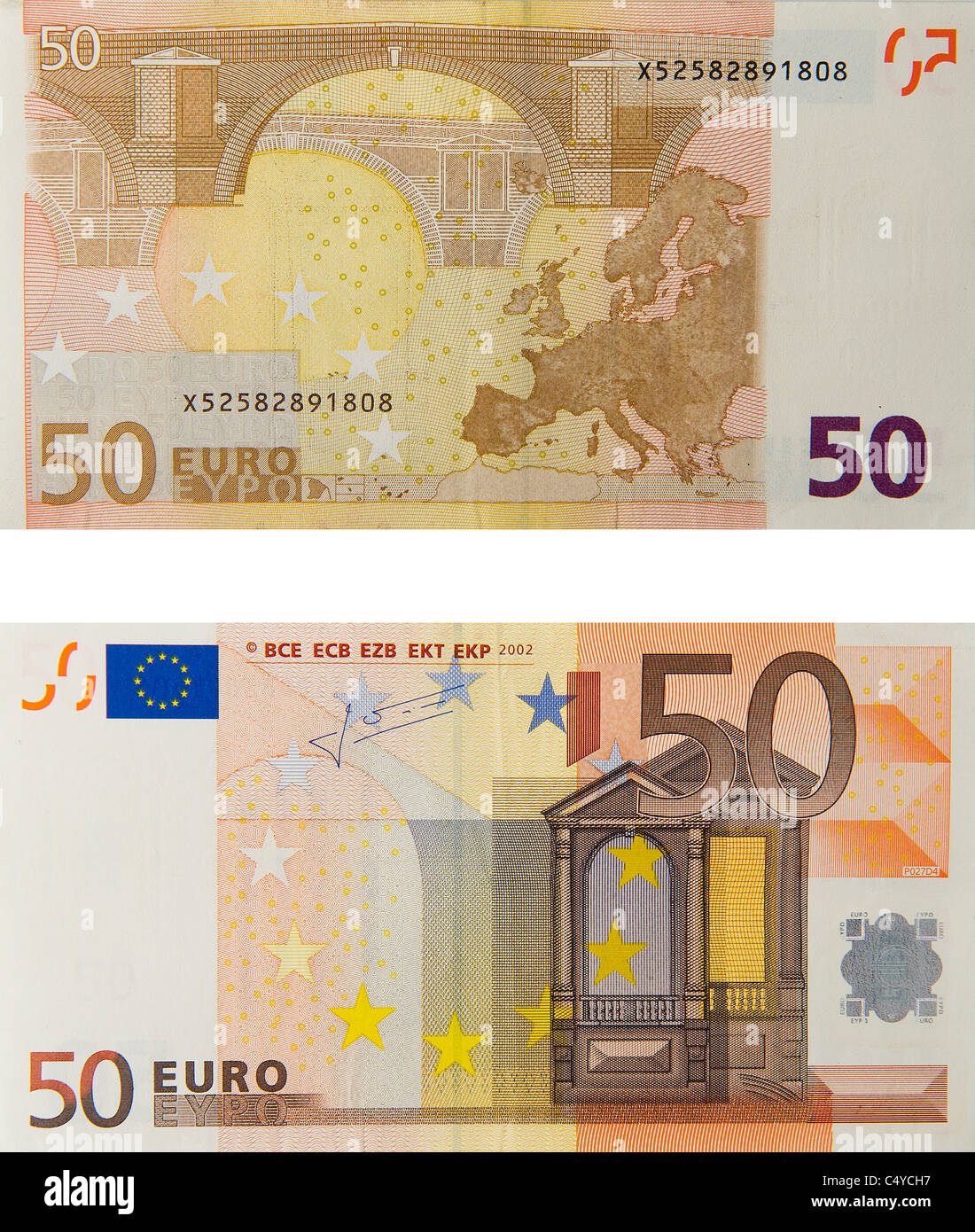 50 fünfzig Euro Hinweis Euro-Banknoten abrechnen Stockfoto