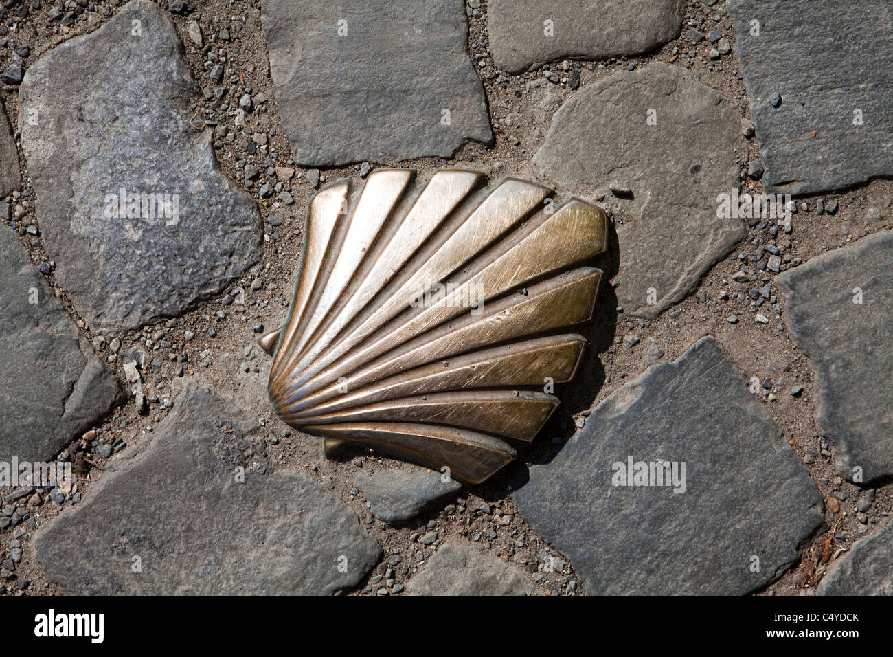 Eine Jakobsmuschel, Symbol für die Pilgerfahrt nach Santiago De Compostela, Namur, Wallonien, Belgien Stockfoto