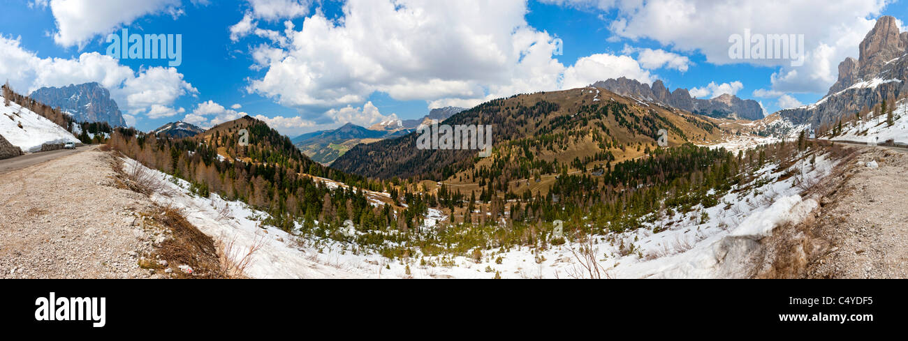 180 Panorama-Ciampioni (links), Murfreitspitze und Val Gardena, Wolkenstei, Trentino-Alto Adige, Dolomiten, Italien, Europa Stockfoto