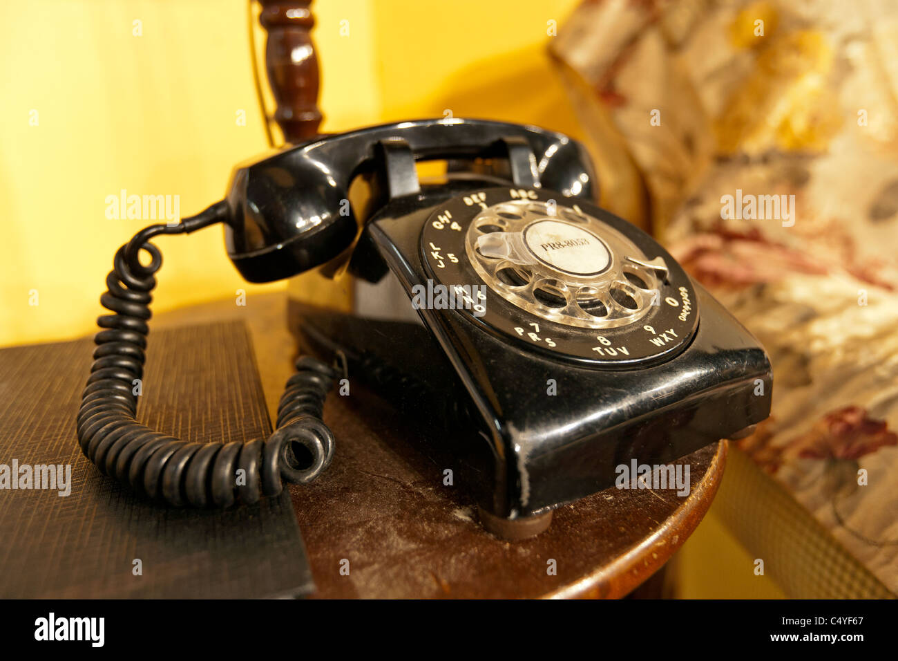Altmodische Schwarz Rotary Telefon. Stockfoto
