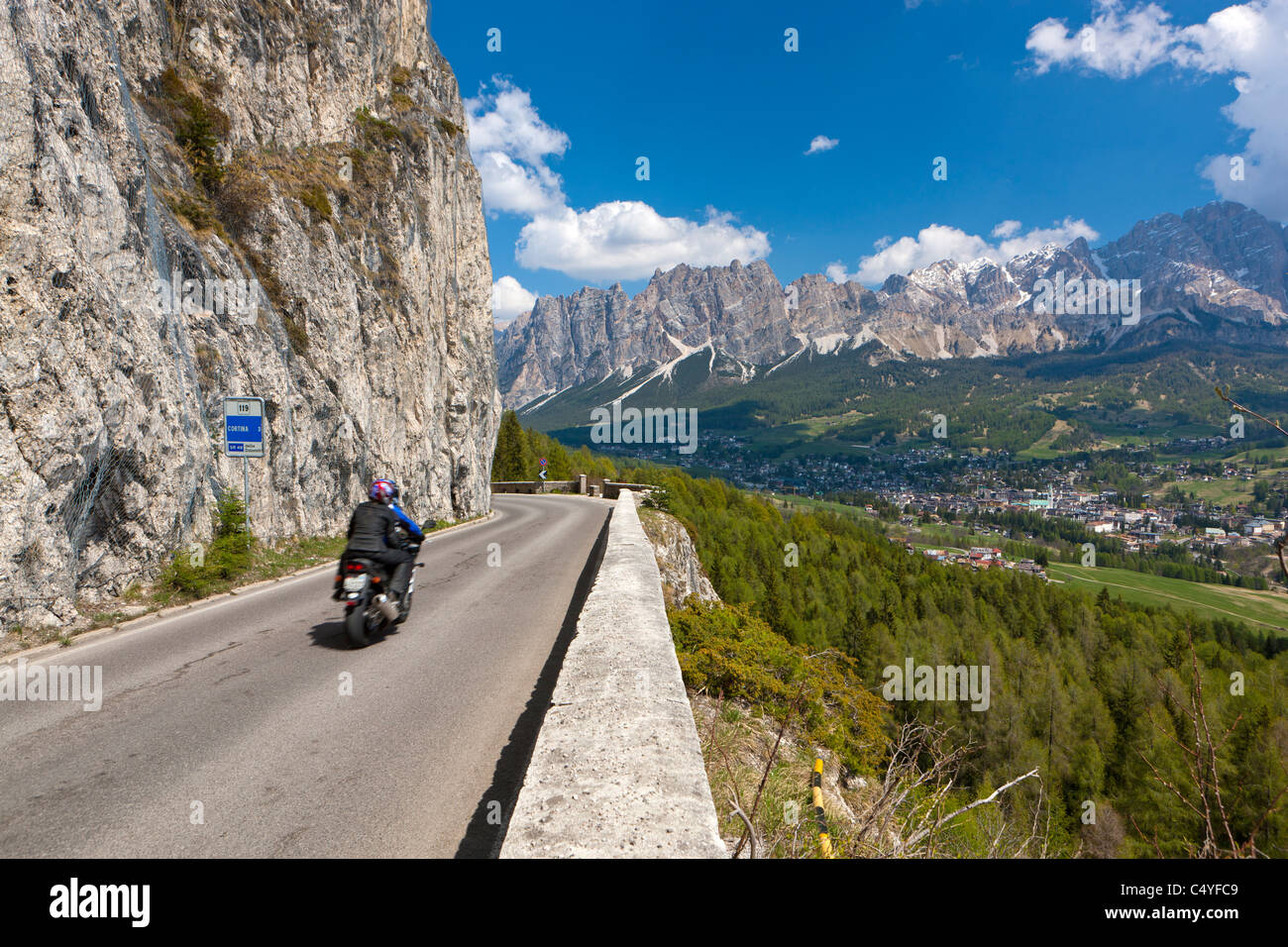 Cortina d ' Ampezzo in Richtung Pomagagnon und Monte Cristallo, Vento, Dolomiten, Italien, Europa Stockfoto