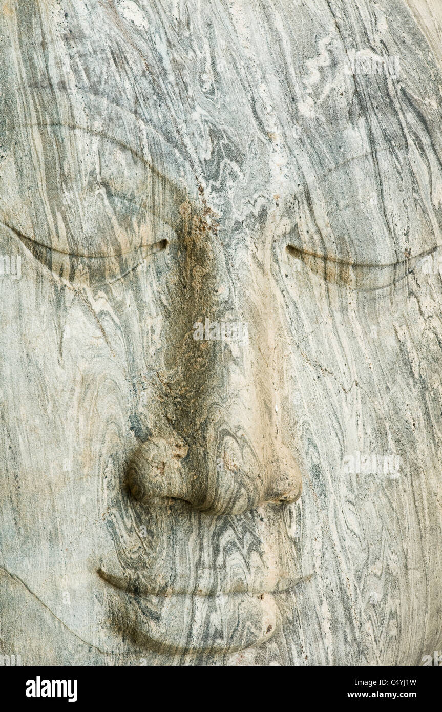 Gesicht des liegenden Buddha, Gal Vihara, Polonnaruwa, Sri Lanka-UNESCO-Welterbe Stockfoto