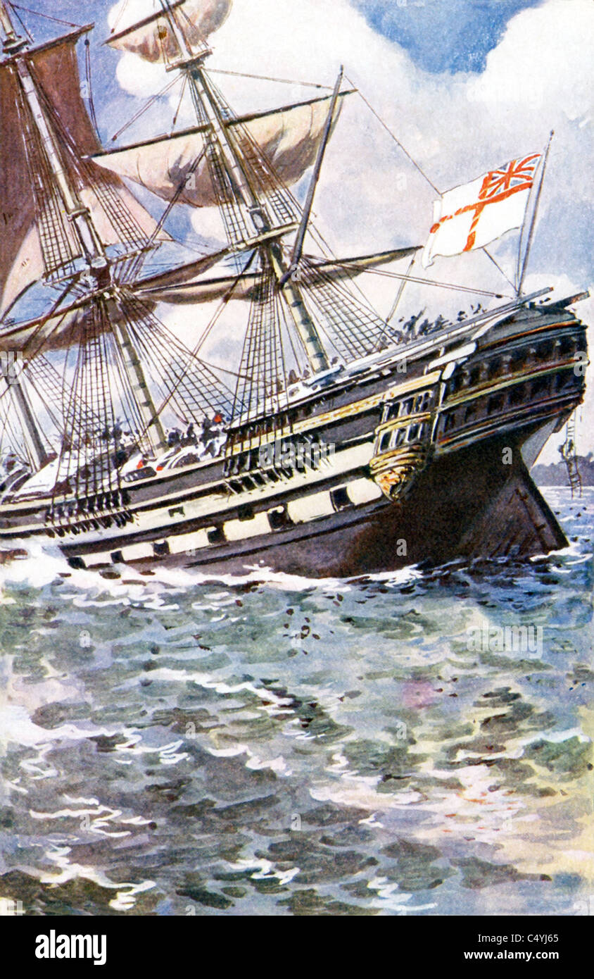 Das britische 100-Kanonen-Schiff namens der Royal George. Es sank in Spithead, England, im Jahre 1782, und viele der Besatzung waren verloren. Stockfoto