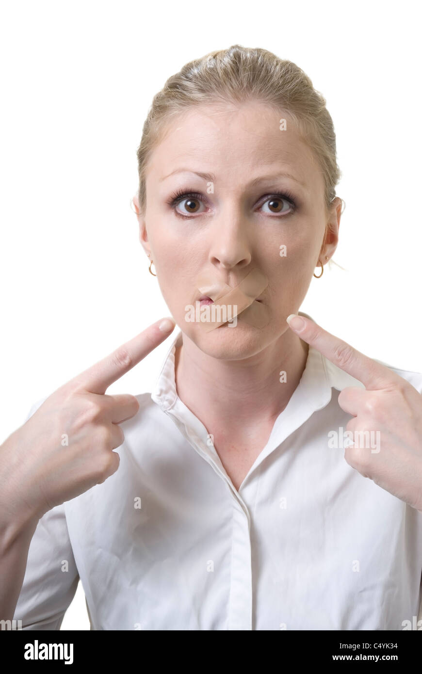 Womans Mund auf weiß bandagiert Stockfoto