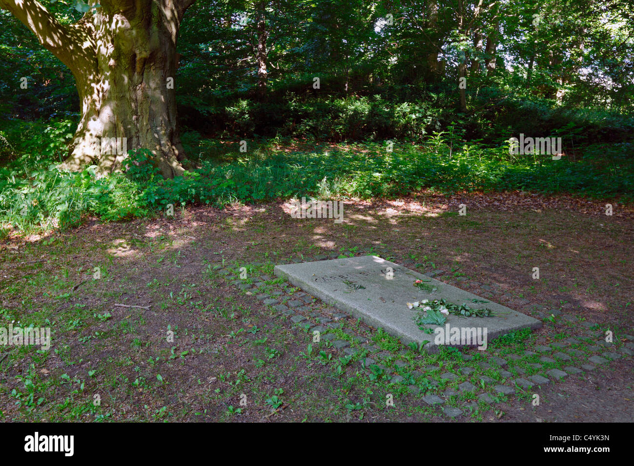 Das Grab von Karen Blixen in den Wäldern von Rungstedlund in Rungsted, Dänemark Stockfoto