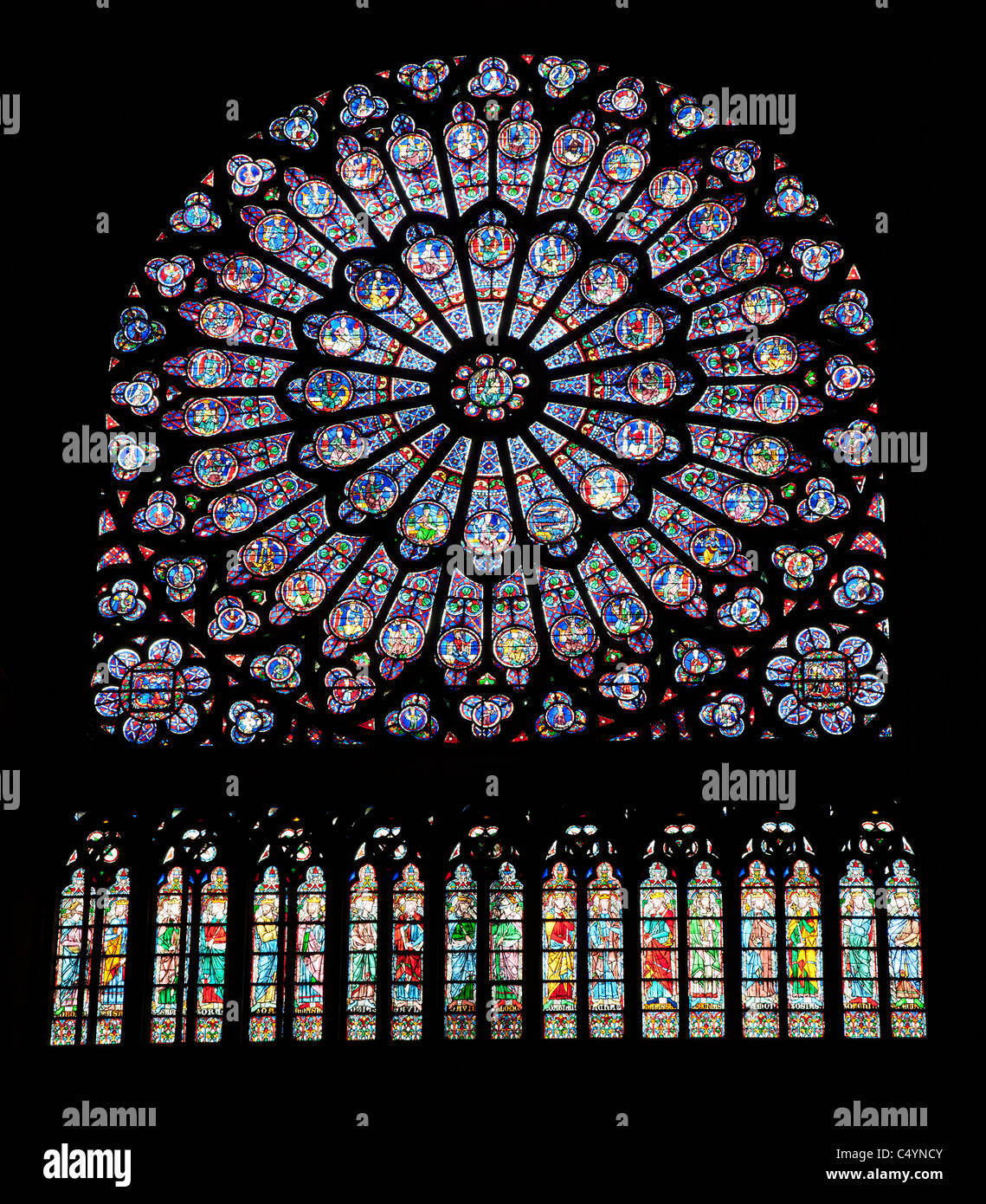 Paris - Rosette in der Kathedrale Notre-Dame Stockfoto