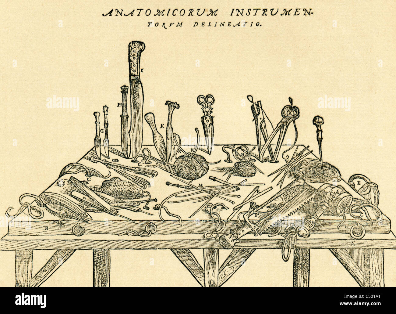 chirurgische Instrumente aus dem 16. Jahrhundert. Stockfoto