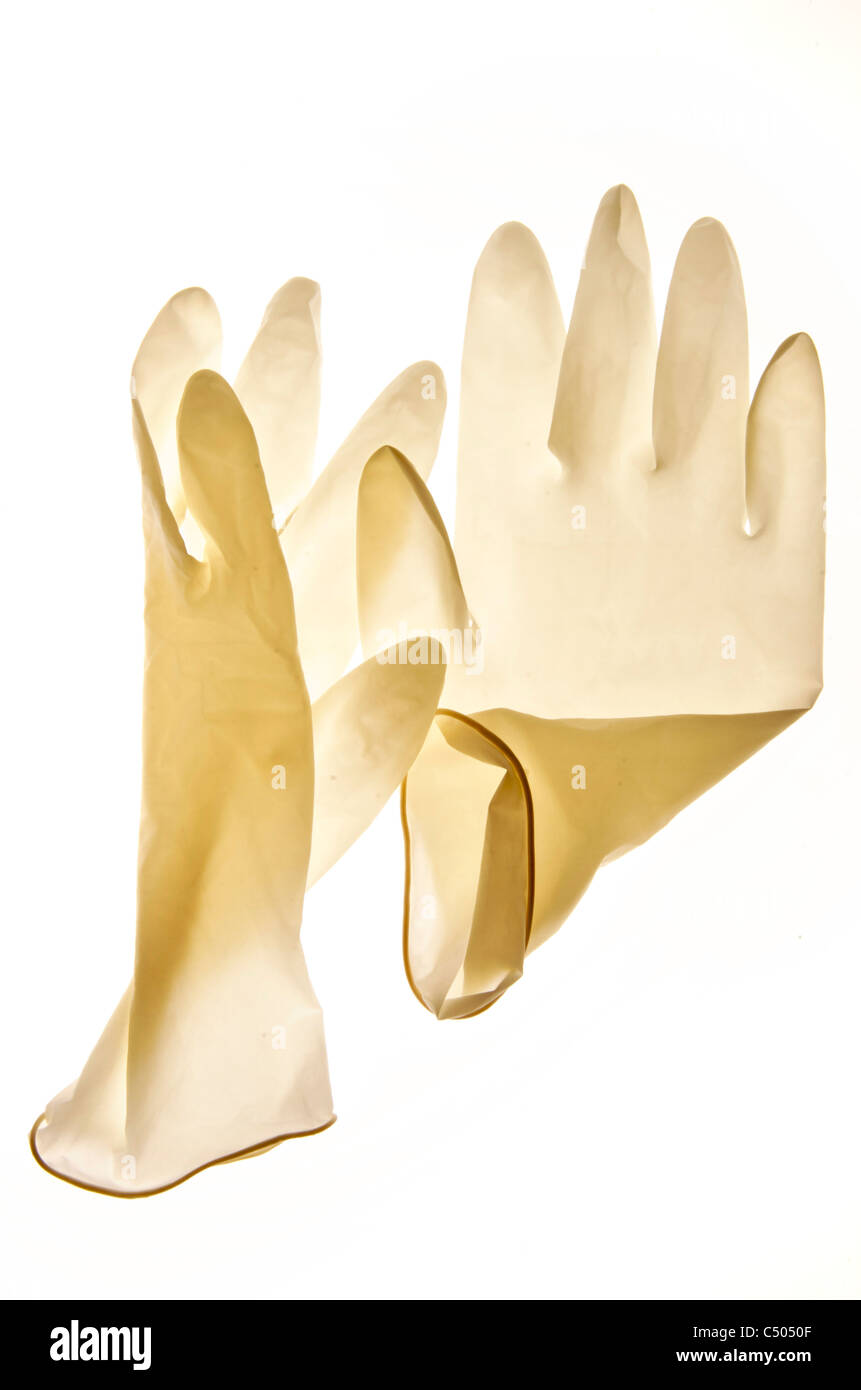 Einweg Latex-Handschuhe Stockfoto