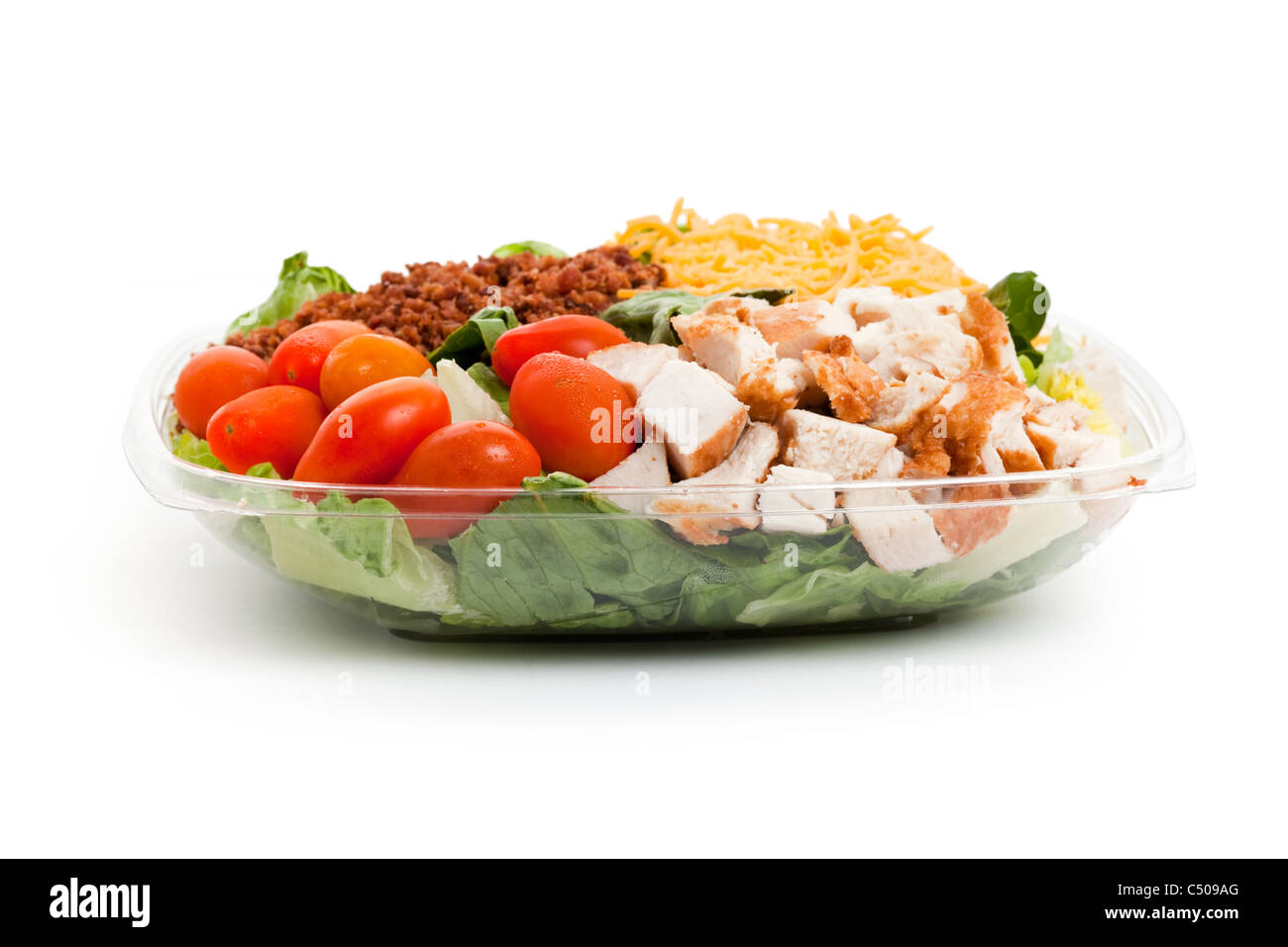Salat, Fleisch, Käse und Gemüse für den Hintergrund Stockfoto