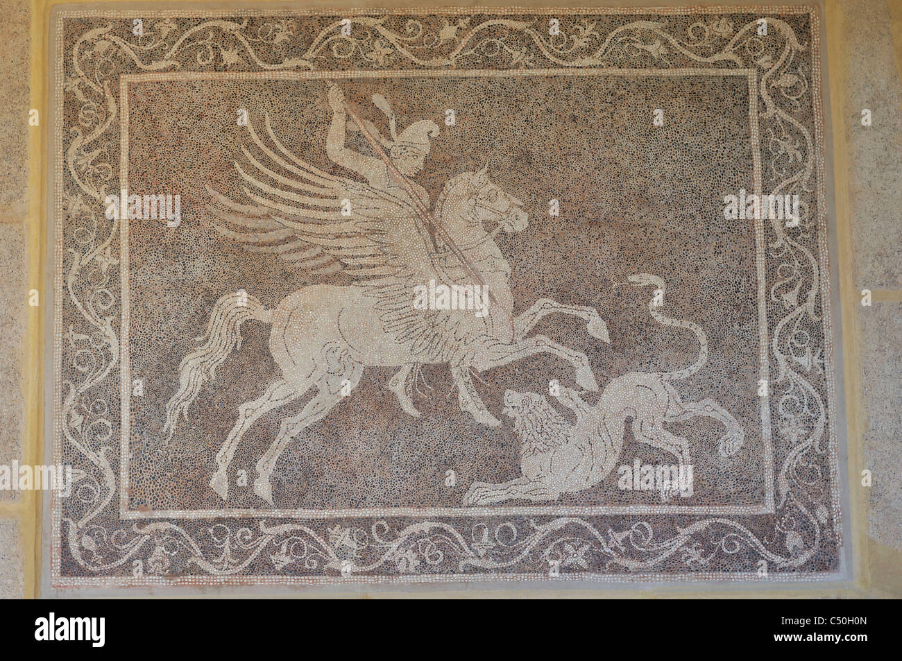 Rhodos. Griechenland. Archäologisches Museum, Old Town, Rhodos-Stadt. Mosaik-Fußboden aus einem wohlhabenden rhodischen Haus. 3. JH. V. CHR. Stockfoto