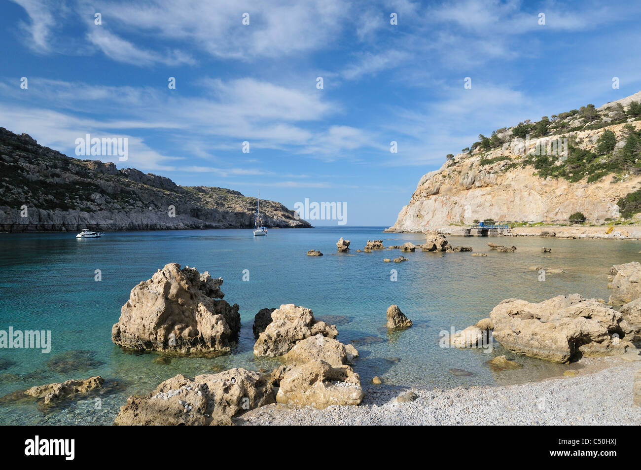 Rhodos. Dodekanes-Inseln. Griechenland. Anthony Quinn Bay. Stockfoto