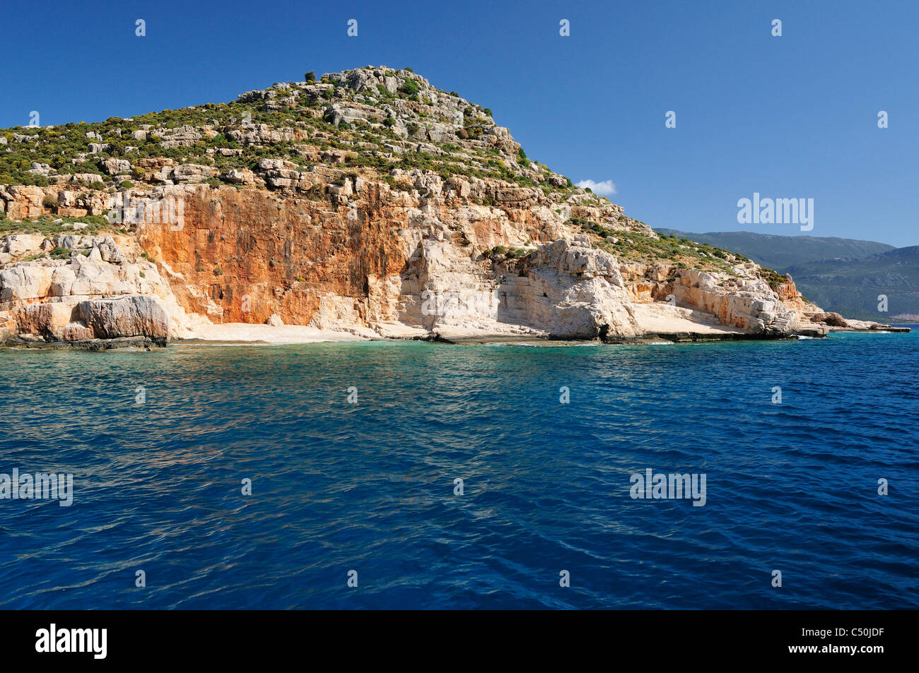 Kastellorizo. Dodekanes-Inseln. Griechenland. Plakes Strand Stockfoto