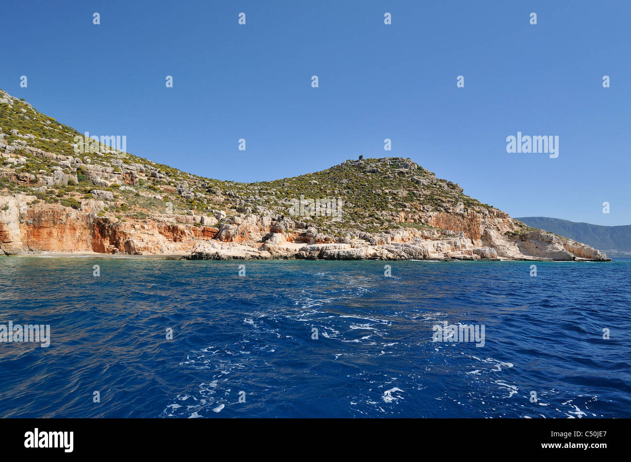 Kastellorizo. Dodekanes-Inseln. Griechenland. Plakes Strand Stockfoto