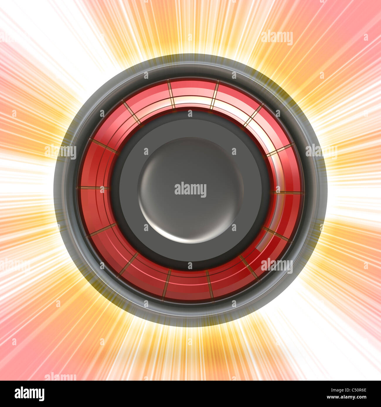 Ein moderner aussehende Taste oder Lautsprecher Kegel 3D-Illustration über einen leuchtenden Hintergrund. Stockfoto
