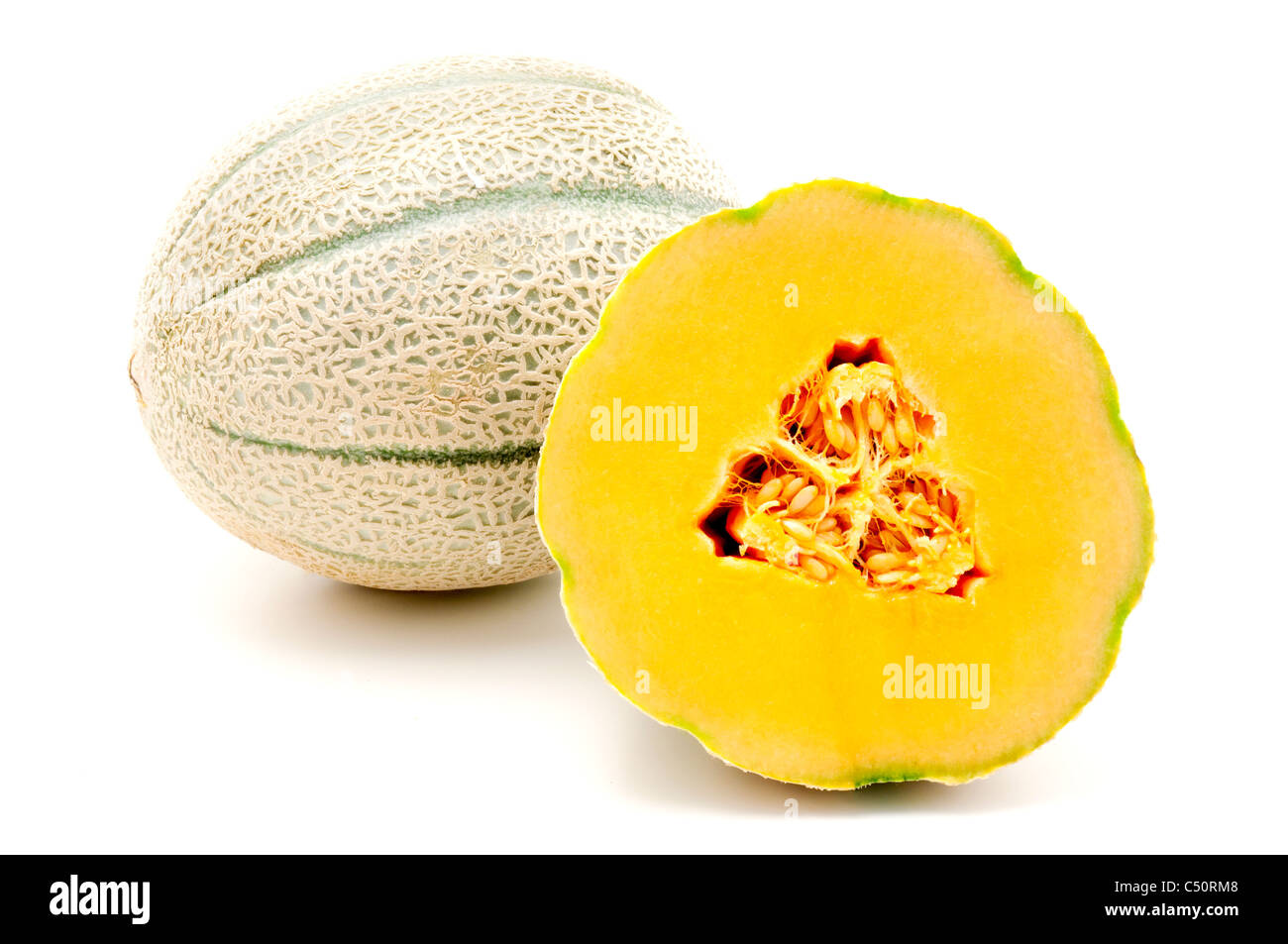Melone auf weißem Hintergrund Stockfoto