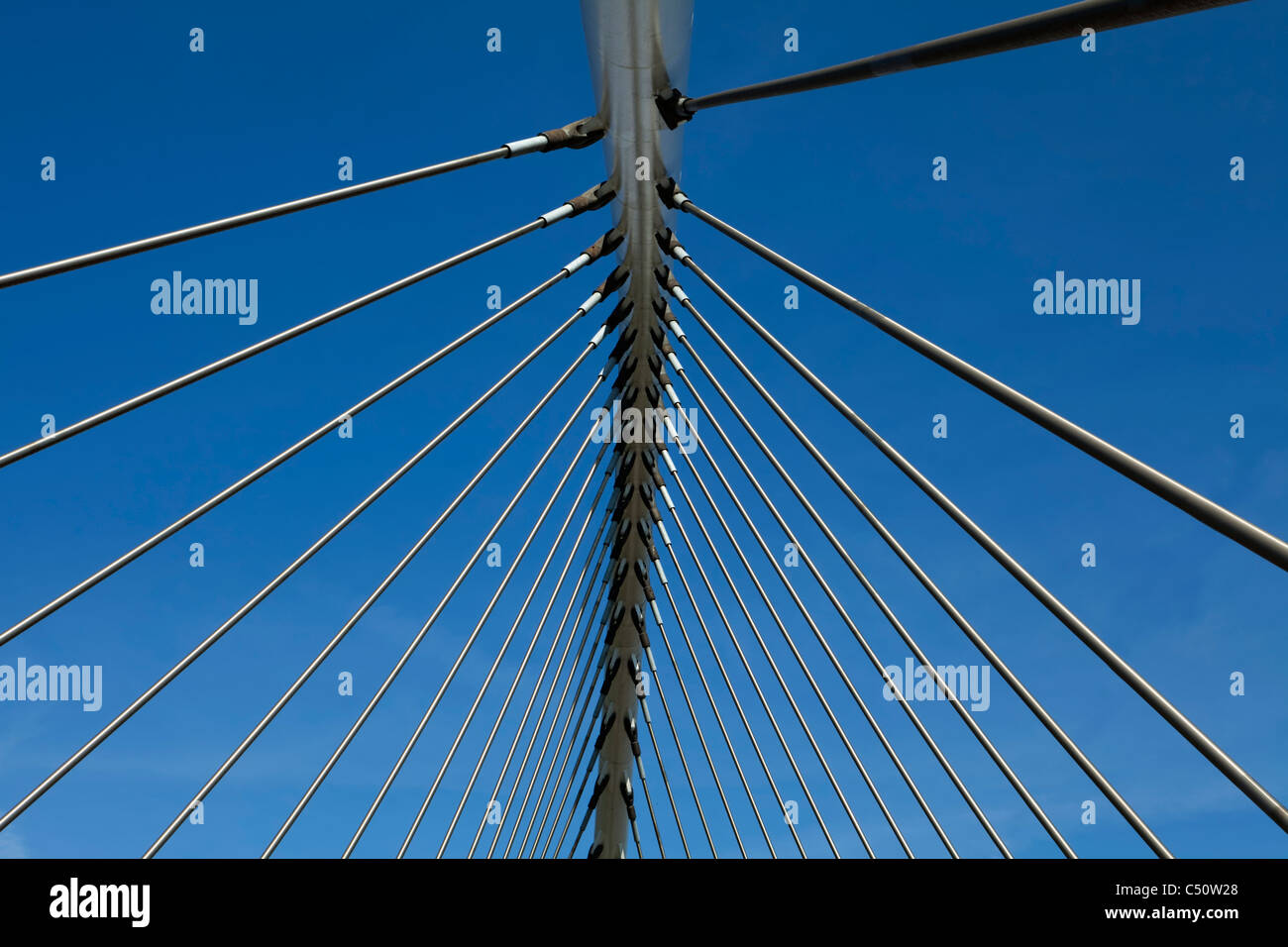 Ansicht einer Suspension bridge, Gare de Bahnhof Liège-Guillemins, Lüttich, Wallonien, Belgien Stockfoto