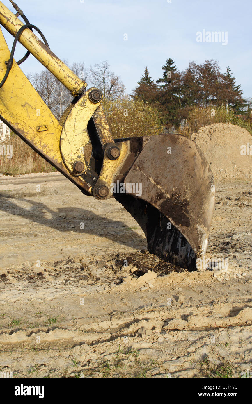 Baggerarm, Fragmen der Baumaschine Stockfoto