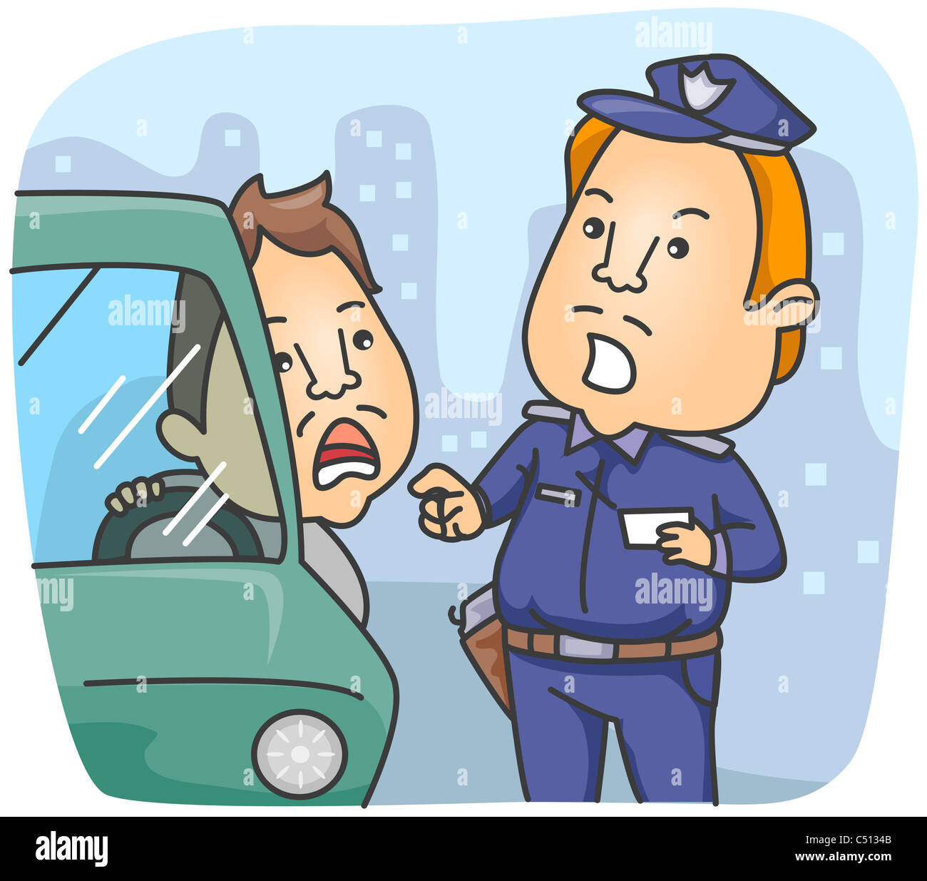 Polizist im Gespräch mit dem Fahrer mit Beschneidungspfad Stockfoto