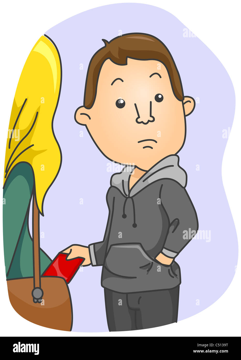 Mann mit Beschneidungspfad Taschendiebstahl Stockfoto