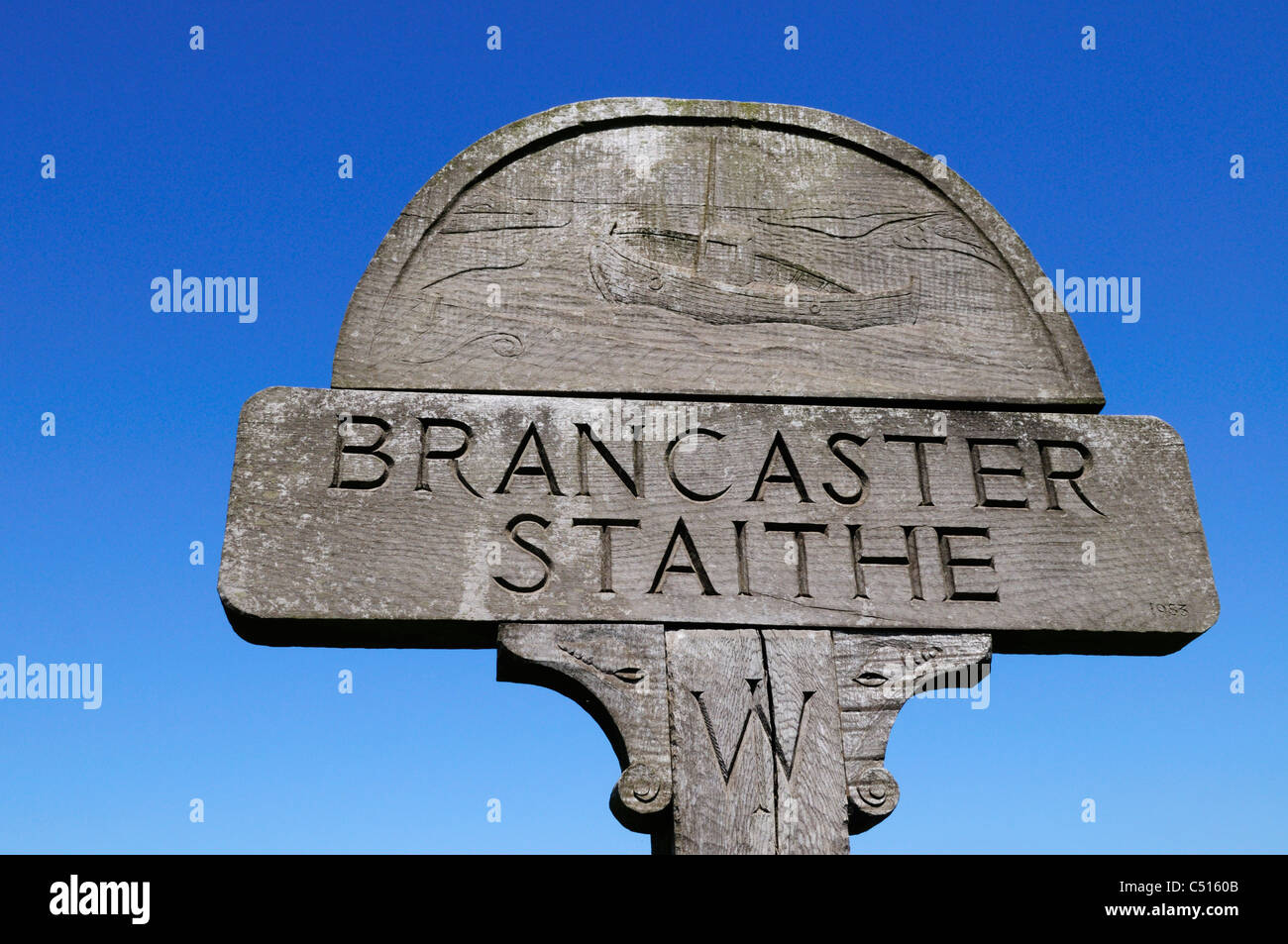 Brancaster Staithe Dorf Schild, Norfolk, England, UK Stockfoto