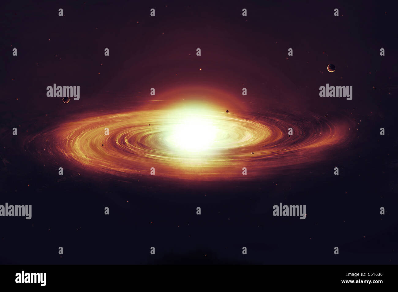 Implosion einer Sonne mit sichtbaren Sonnensystem und die Planeten. Stockfoto