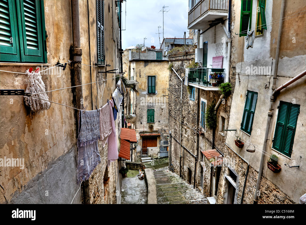 mittelalterliche alte Stadt Sanremo, namens Pigna, mit verwinkelten Gassen Stockfoto