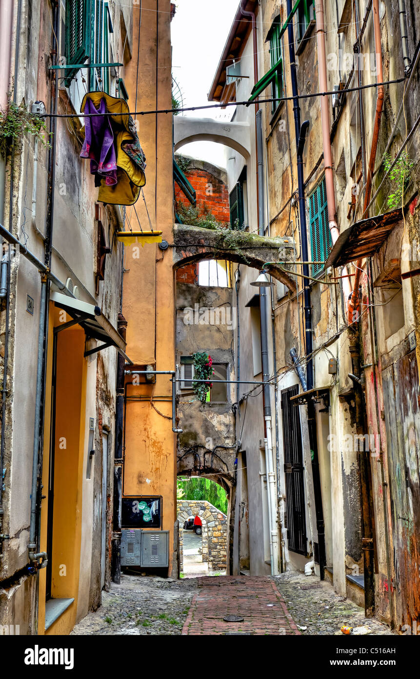 mittelalterliche alte Stadt Sanremo, namens Pigna, mit verwinkelten Gassen Stockfoto