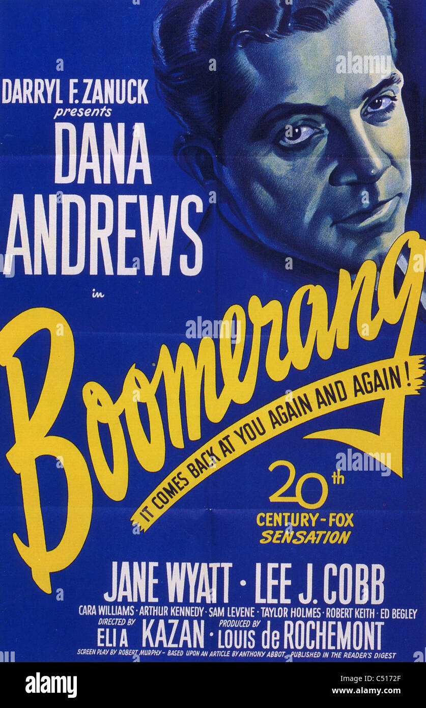 Bumerang-Plakat für 1947 TCF film mit Dana Andrews Stockfoto