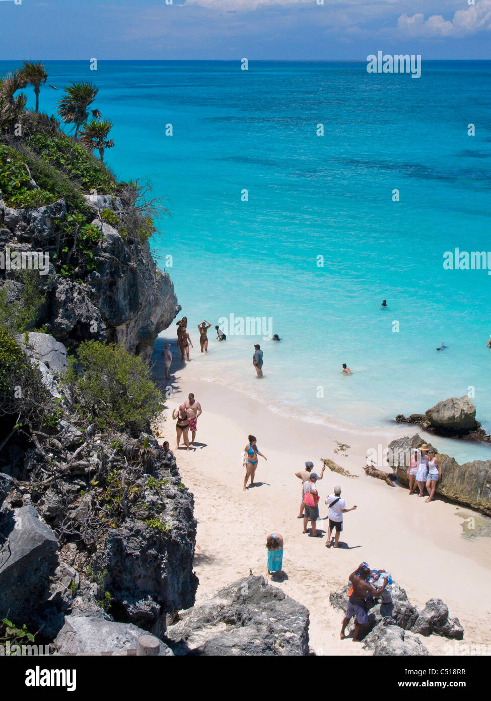 Wunderschöner Strand an den Ruinen von Tulum, Tulum, Yucatan, Mexiko Stockfoto